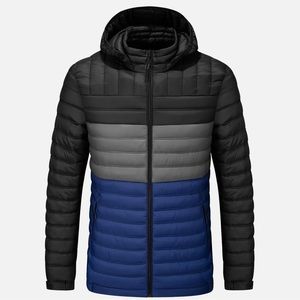 QLZ unisex Portable Slim Puffer Jacket With Hood Coat grey/blue Size S To 2XL